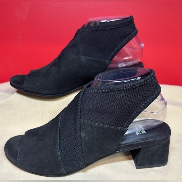 NWT Eileen Fisher Luca Black Slingback Open Toe Heels Women’s Size 8M with Box - Picture 6 of 11